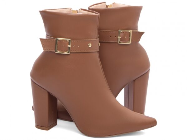 Bota Feminina Caramelo Elegante com Fivela  com Salto Conforto Estilosa - Imagem 6