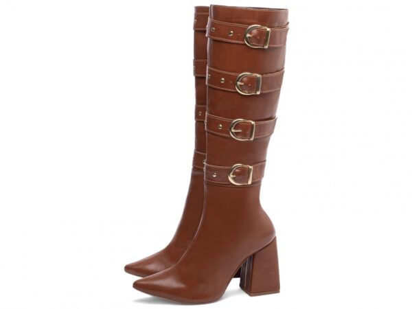Bota Feminina Caramelo Elegante com Fivela com Salto Conforto Estilosa - Imagem 6