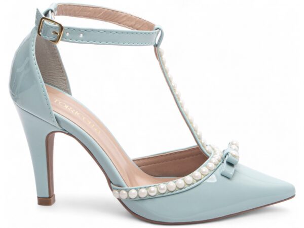 Sapato  Scarpin Feminino Azul Salto Alto Pérolas - 66058D
