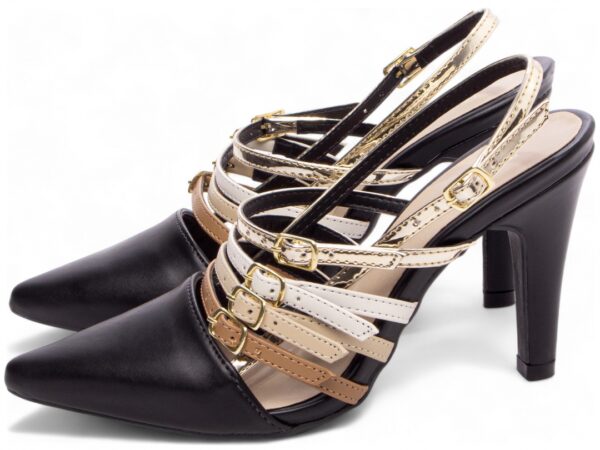 Sapato Scarpin Salto Alto Preto Caramelo Bege Branco  Met - Imagem 3