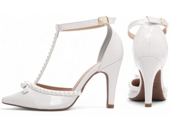 Sapato  Scarpin Feminino Branco Salto Alto Pérolas -66058G - Imagem 2