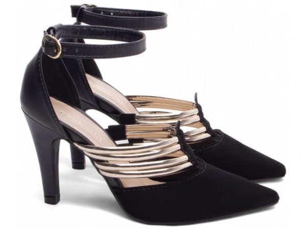 Sapato Scarpin Preto Nobuck Metalizado Salto- 66082B - Imagem 4