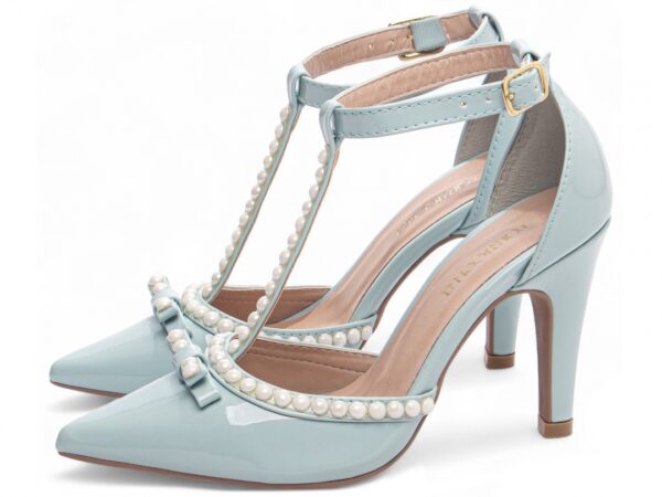 Sapato  Scarpin Feminino Azul Salto Alto Pérolas - 66058D - Imagem 3