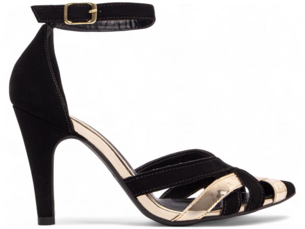 Sapato Scarpin Salto Alto Nobuck Preto Metalizado Speechio - Imagem 5
