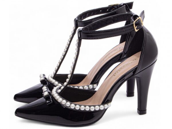 Sapato  Scarpin Feminino Preto Salto Alto Pérolas - 66058C - Imagem 3