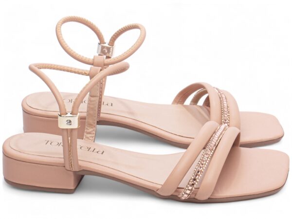 Sandália Feminina Salto Baixo Cor Rose com Ajuste - Imagem 4