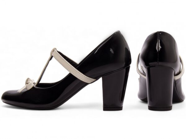 Sapato Boneca Mary Jane Verniz Preto E Branco  Confortável - Imagem 2