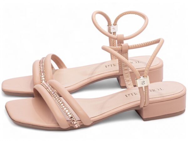 Sandália Feminina Salto Baixo Cor Rose com Ajuste - Imagem 3