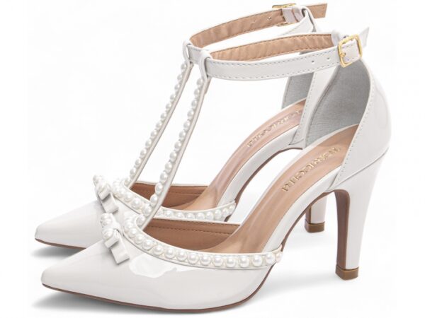 Sapato  Scarpin Feminino Branco Salto Alto Pérolas -66058G - Imagem 3