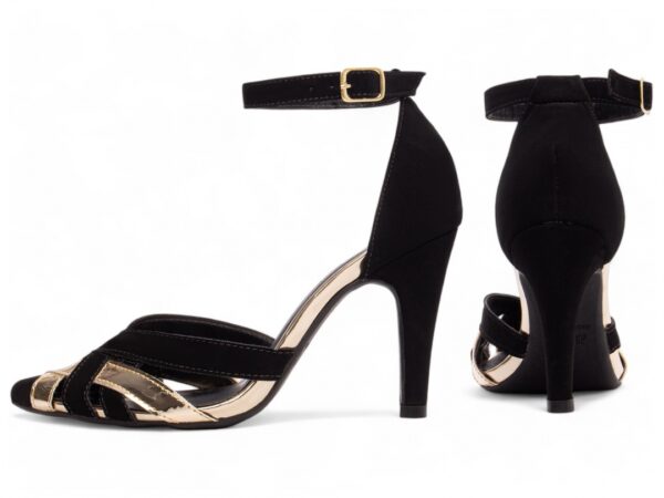 Sapato Scarpin Salto Alto Nobuck Preto Metalizado Speechio - Imagem 2