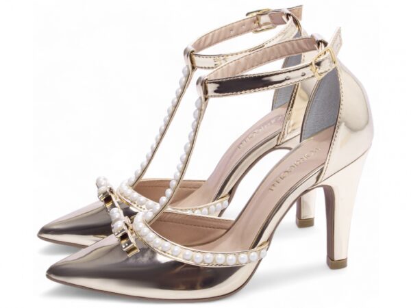 Sapato  Scarpin Feminino Ouro Verniz Salto Alto - 66058H - Imagem 3