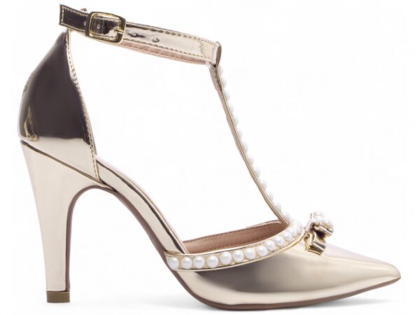 Sapato  Scarpin Feminino Ouro Verniz Salto Alto - 66058H - Imagem 5