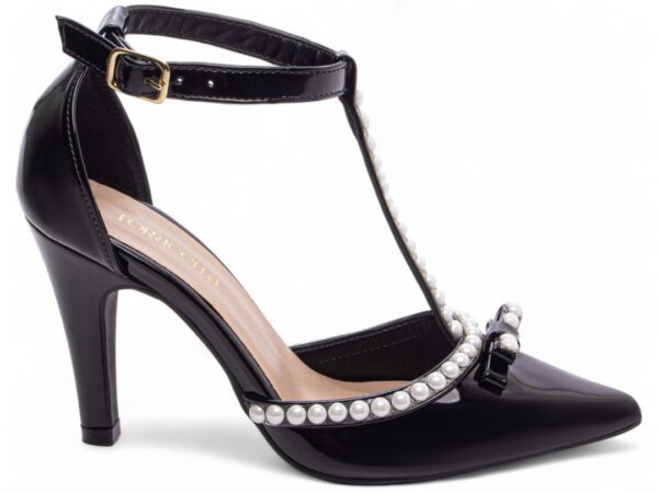 Sapato  Scarpin Feminino Preto Salto Alto Pérolas - 66058C