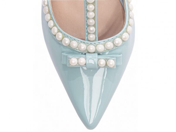 Sapato  Scarpin Feminino Azul Salto Alto Pérolas - 66058D - Imagem 6