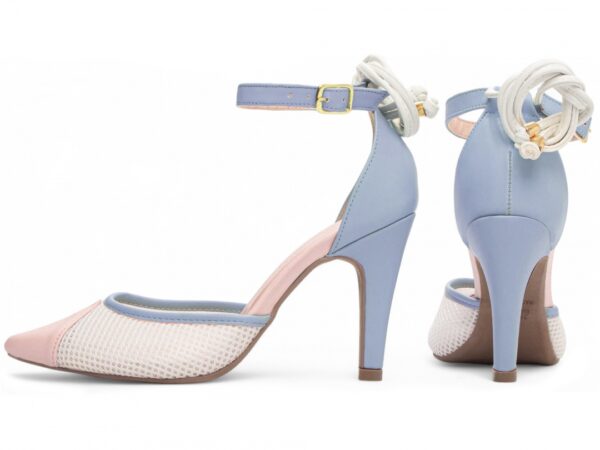 Sapato  Scarpin Feminino Rosa  Branco Azul Salto Alto - 6... - Imagem 2