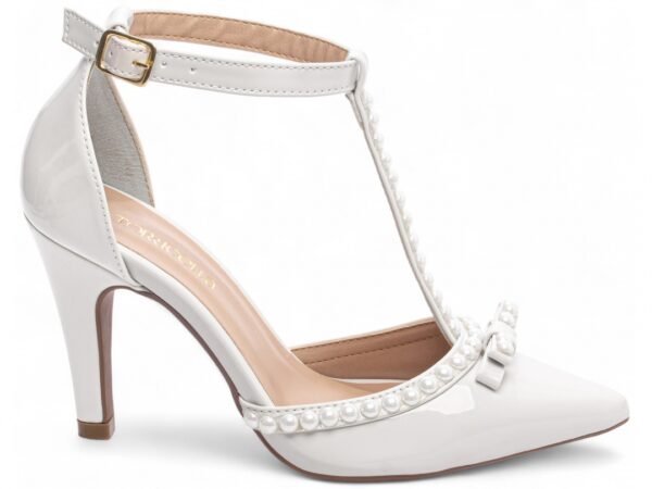 Sapato  Scarpin Feminino Branco Salto Alto Pérolas -66058G