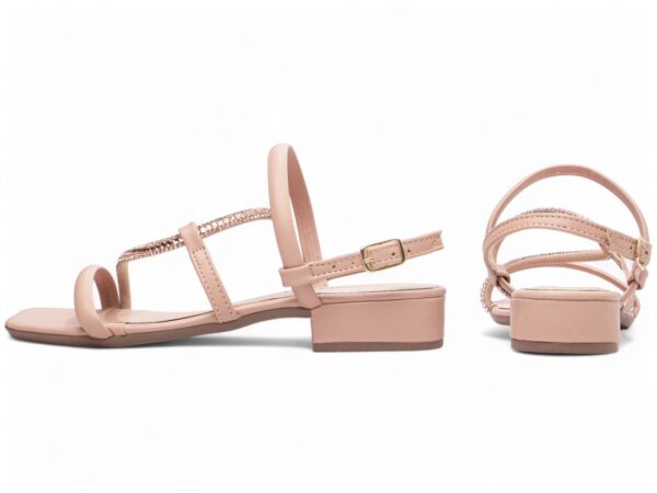 Sandália Feminina Salto Baixo Cor Rose com Ajuste - Imagem 2