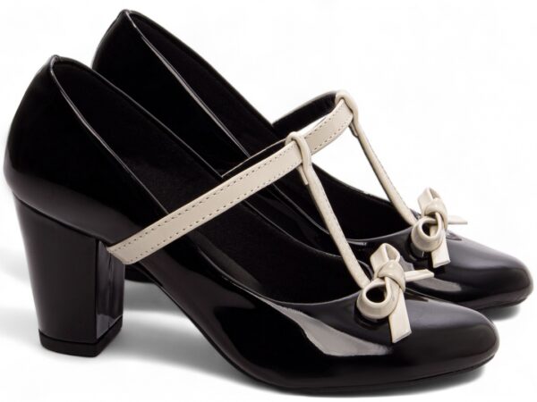 Sapato Boneca Mary Jane Verniz Preto E Branco  Confortável - Imagem 4