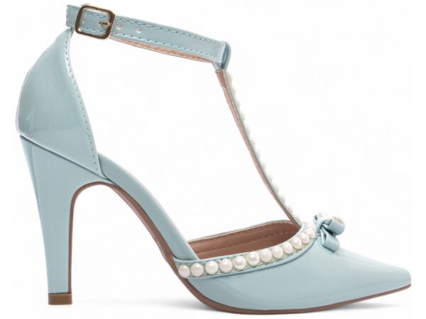 Sapato  Scarpin Feminino Azul Salto Alto Pérolas - 66058D - Imagem 5
