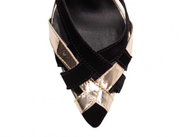 Sapato Scarpin Salto Alto Nobuck Preto Metalizado Speechio - Imagem 6