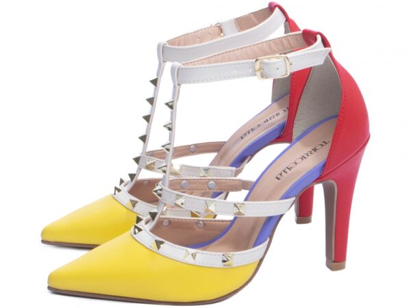 Sapato Scarpin Feminino Salto Amarelo Vermelho-65054E - Imagem 3