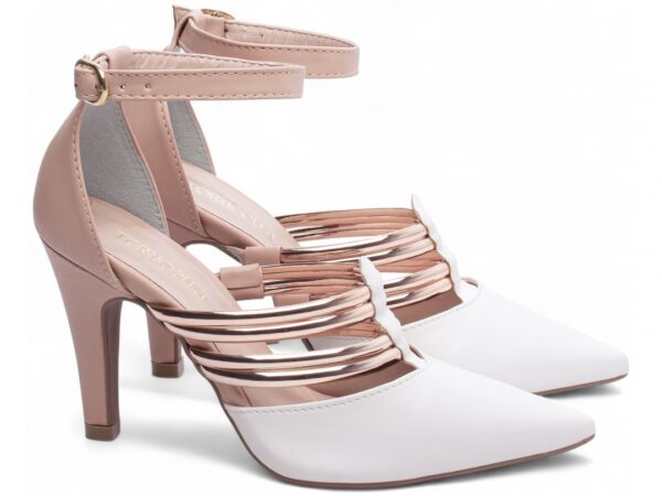Sapato Scarpin Feminino Branco Rose Salto Alto- 66082A - Imagem 4