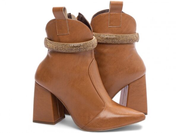Bota Feminina Caramelo Elegante com Fivela com Salto Conforto Estilosa - Imagem 2