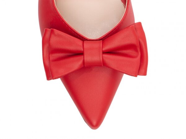 Sapato Scarpin Salto Alto Vermelho Laço Fivela de Ajuste Cor Dourado - Imagem 6