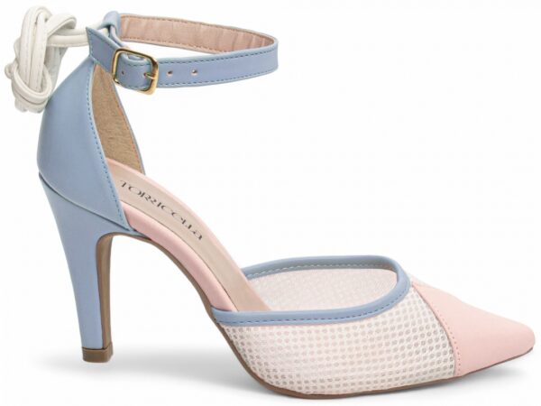 Sapato  Scarpin Feminino Rosa  Branco Azul Salto Alto - 6...