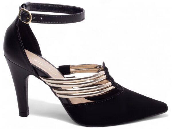 Sapato Scarpin Preto Nobuck Metalizado Salto- 66082B