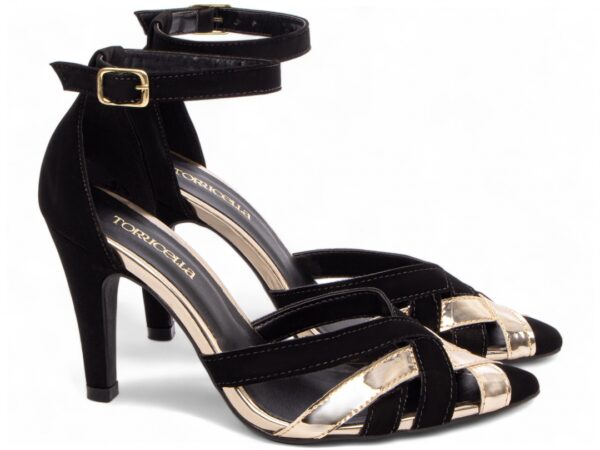 Sapato Scarpin Salto Alto Nobuck Preto Metalizado Speechio - Imagem 4
