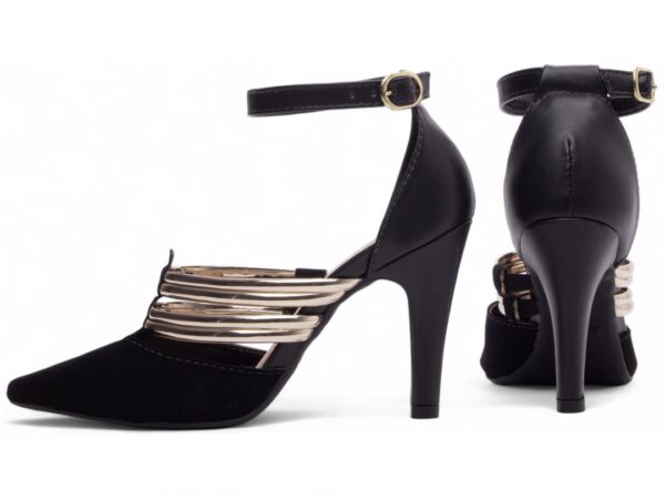 Sapato Scarpin Preto Nobuck Metalizado Salto- 66082B - Imagem 2