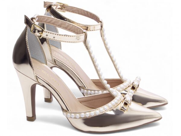 Sapato  Scarpin Feminino Ouro Verniz Salto Alto - 66058H - Imagem 4