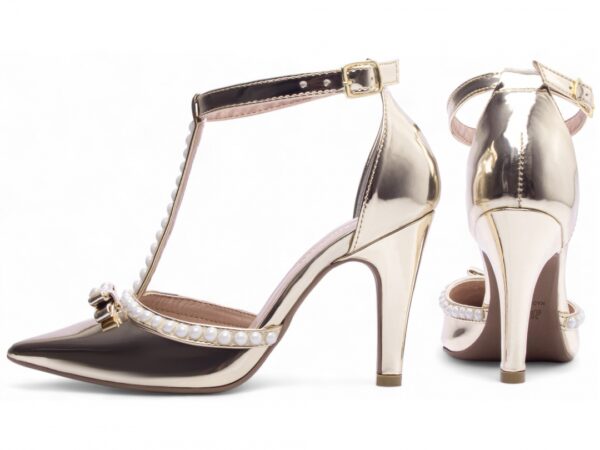 Sapato  Scarpin Feminino Ouro Verniz Salto Alto - 66058H - Imagem 2