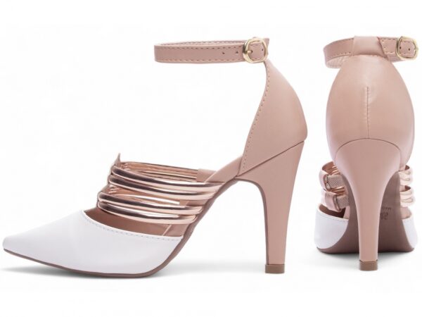 Sapato Scarpin Feminino Branco Rose Salto Alto- 66082A - Imagem 2