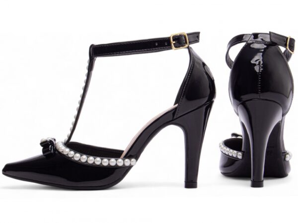 Sapato  Scarpin Feminino Preto Salto Alto Pérolas - 66058C - Imagem 2
