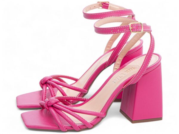 Sandália Feminina Salto Cor Pink Fivela com Ajuste - Imagem 3