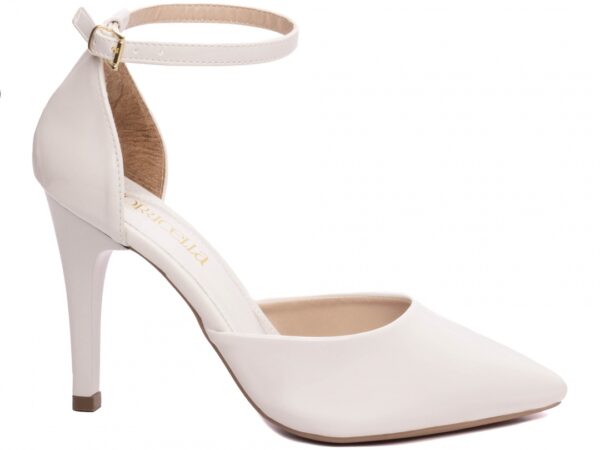 Sapato Scarpin Salto Alto Saia e Blusa Verniz Branco  Fivela de Ajuste - Imagem 4