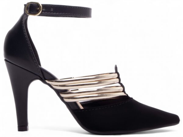Sapato Scarpin Preto Nobuck Metalizado Salto- 66082B - Imagem 5