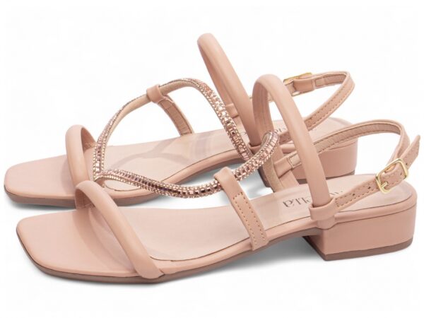 Sandália Feminina Salto Baixo Cor Rose com Ajuste - Imagem 3