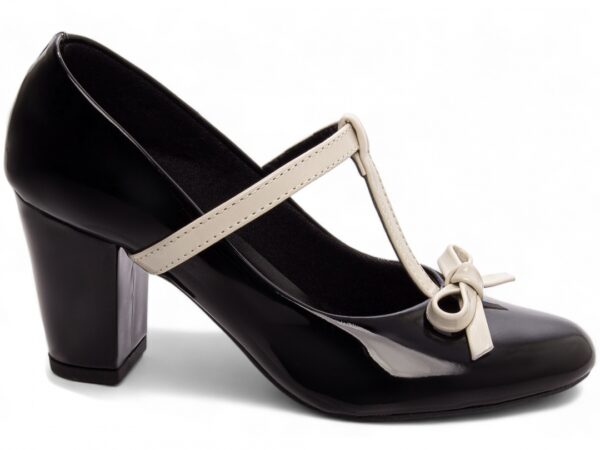 Sapato Boneca Mary Jane Verniz Preto E Branco  Confortável