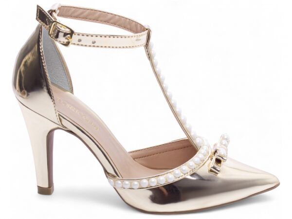 Sapato  Scarpin Feminino Ouro Verniz Salto Alto - 66058H