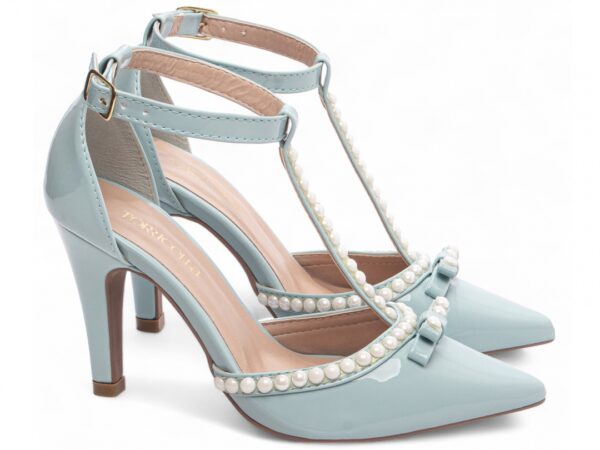 Sapato  Scarpin Feminino Azul Salto Alto Pérolas - 66058D - Imagem 4
