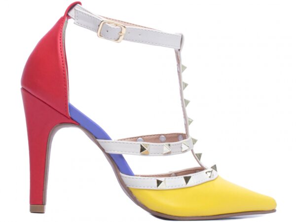 Sapato Scarpin Feminino Salto Amarelo Vermelho-65054E - Imagem 5