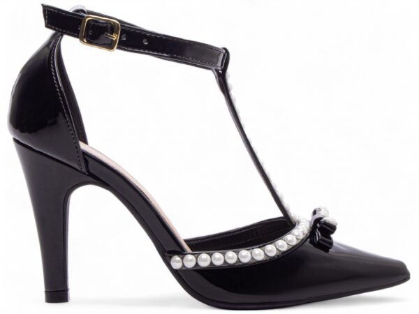 Sapato  Scarpin Feminino Preto Salto Alto Pérolas - 66058C - Imagem 5
