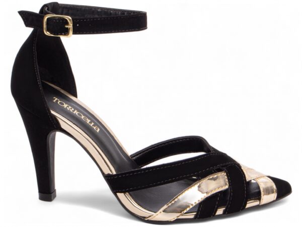 Sapato Scarpin Salto Alto Nobuck Preto Metalizado Speechio