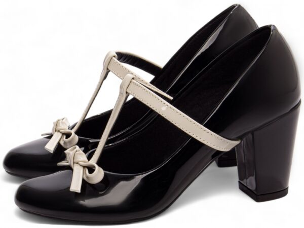 Sapato Boneca Mary Jane Verniz Preto E Branco  Confortável - Imagem 3