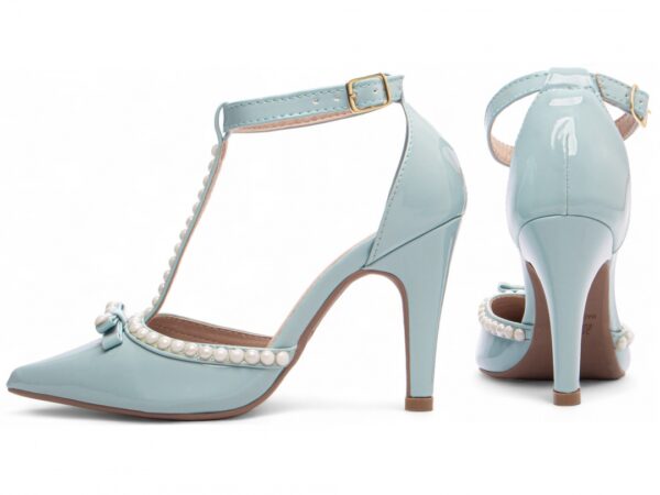 Sapato  Scarpin Feminino Azul Salto Alto Pérolas - 66058D - Imagem 2