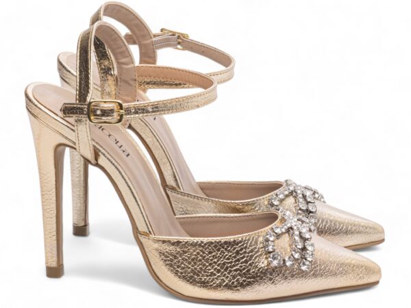 Sapato Scarpin Feminino Salto Alto Metalizado Prata Dourado - Imagem 4