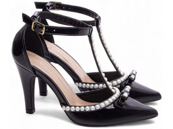 Sapato  Scarpin Feminino Preto Salto Alto Pérolas - 66058C - Imagem 4